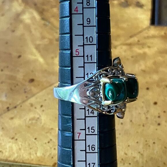 Natural Malachite Sterling Silver Ring Size 6 - Picture 8 of 9